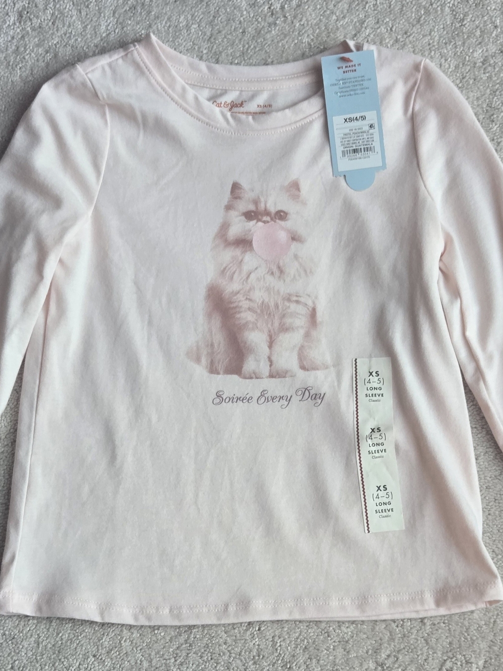 Cat & Jack Kids' Pink Cat Graphic Long Sleeve Shirt